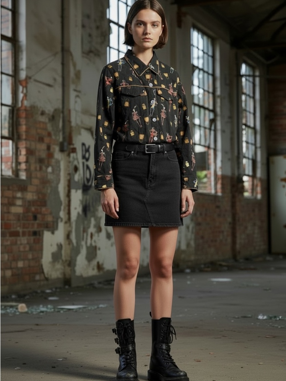 Vanity collection novelty print Black shirt with perfume bottle fashion girl